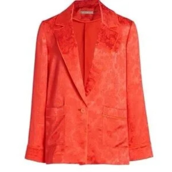 Alice + Olivia Shanda Blazer & Willis Pyjama Pant suit set in coral brocade - Picture 3 of 13